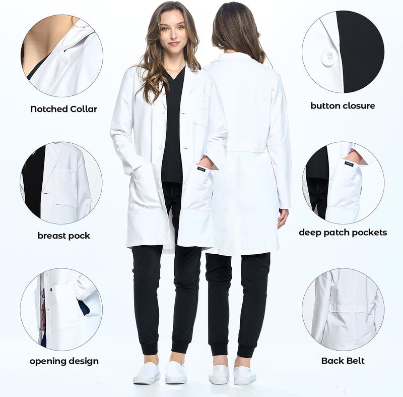 Dagacci Medical Uniform معطف مختبر أبيض مقاس 35" للجنسين من XS إلى 2XL - Image 2